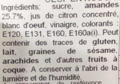 L'oeuf nougatine ingredients label