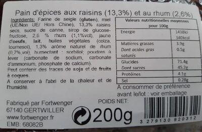 Pain d'épices aux raisins et au rhum