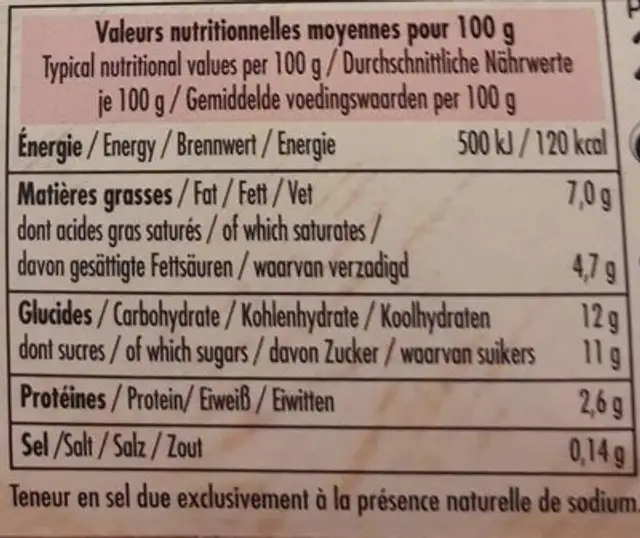 Sélection primeur, brassé fraise et fraise des bois nutrition facts table