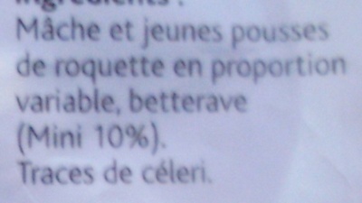 Trio Mâche-Roquette-Betterave (5/6 portions) ingredients label