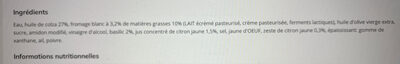 Sauce apéro citron basilic ingredients label
