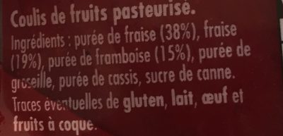 Coulis de fraise & framboise ingredients label