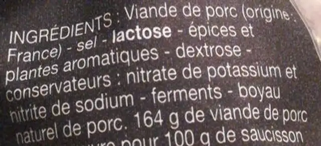 Saucisson sec Label Rouge ingredients label