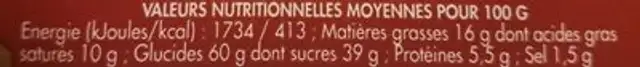 Étoiles Fourrées Fruits nutrition facts table