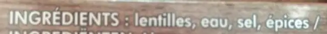 Lentilles cuites à la vapeur ingredients label
