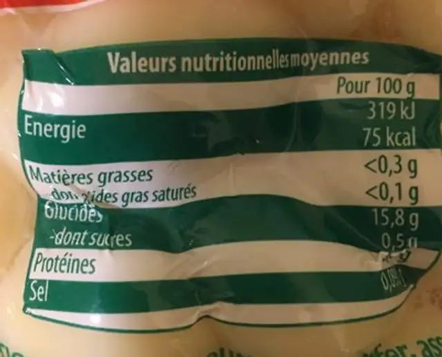 Allaire pomme de terre entière nutrition facts table