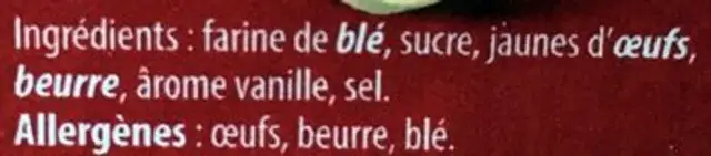 Evantails pur beurre ingredients label