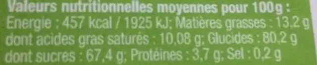 Meringues Traditionnelles Chocolat. nutrition facts table