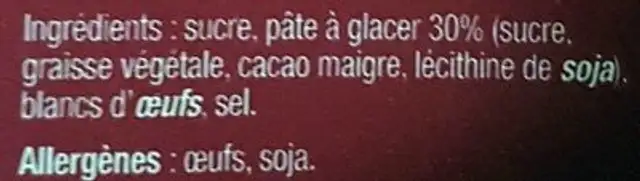 Meringues au Chocolat ingredients label