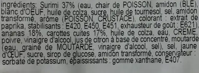 Salade Alaska ingredients label