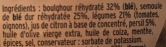 Taboulé (à la libanaise) ingredients label