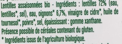 Salade de lentilles et son emince d'oignons ingredients label