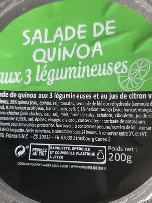 Salade de quinoa aux trois légumineuses front packaging