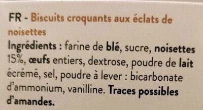Biscuits croquants noisettes ingredients label