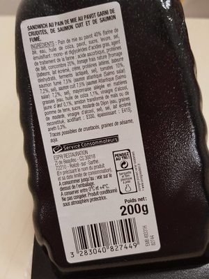 Sandwich duo de saumon nutrition facts table