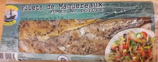 Filets de maquereaux fumés au poivre front packaging