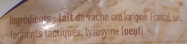 Emmental râpé ingredients label
