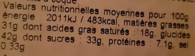 L'Authentique Financiers with fresh almond butter nutrition facts table