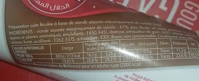 Saveur Arabo Goût fumé nutrition facts table
