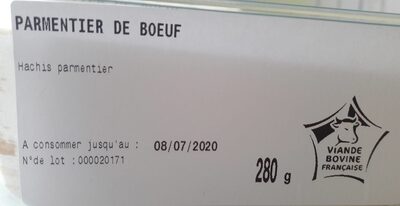 Parmentier de boeuf front packaging