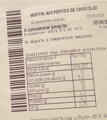 Muffin aux pepites de chocolat