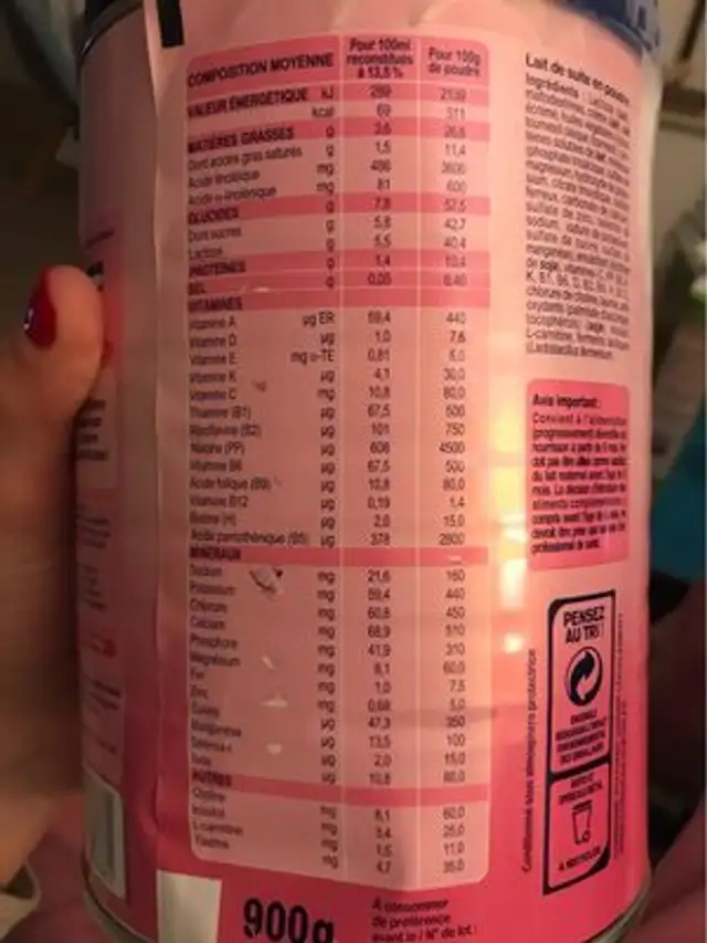 Milumel sans huile de palme nutrition facts table