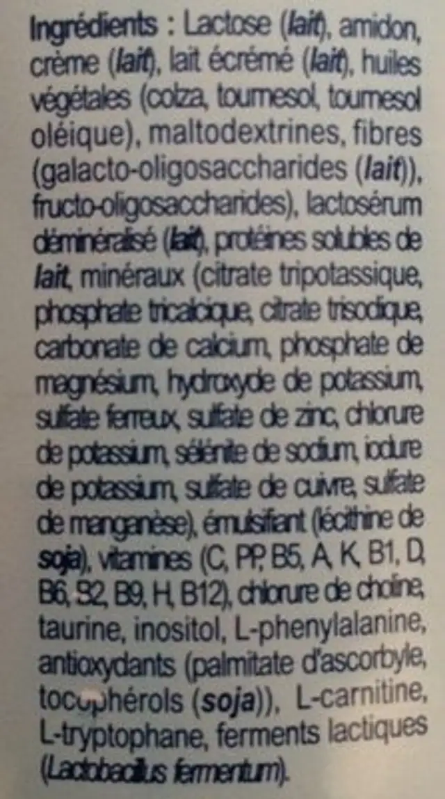 Milumel premigest ingredients label