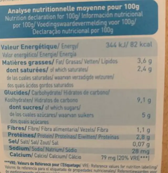 Brassé poire lait de brebis nutrition facts table