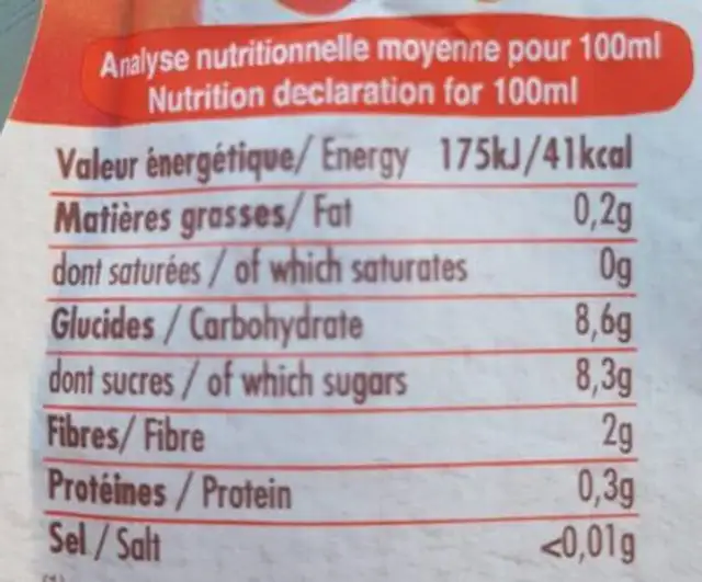 Cool jus Blaise la fraise nutrition facts table