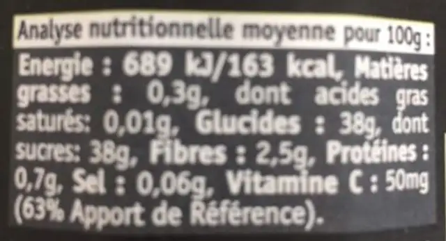 Kiwi poire thé matcha nutrition facts table