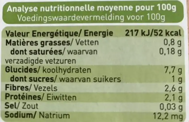 Petits Pots Jardinière de légumes nutrition facts table