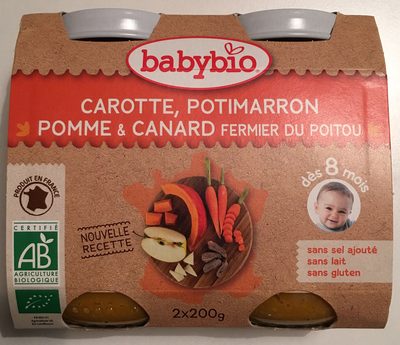 Petits pots carotte, potimarron, pomme & canard front packaging