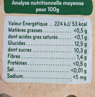 Compote 100% Poire d'Occitanie bio nutrition facts table