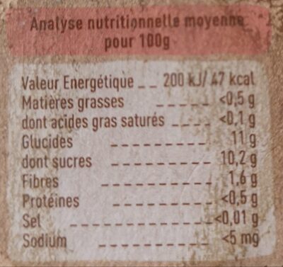 Pomme de Nouvelle-Aquitaine & Myrtille nutrition facts table