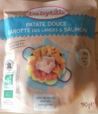 Babybio patate douce carotte et saumon front packaging