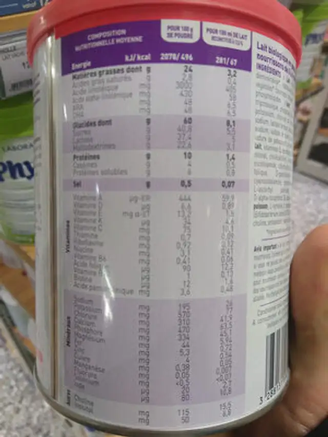 optima Lait nutrition facts table