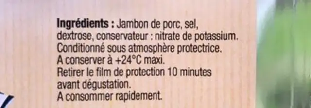 Jambon sec superieur ingredients label