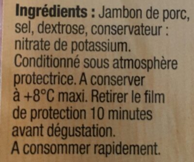 Quart de Jambon Sec ingredients label