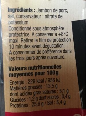 Quart de Jambon Sec nutrition facts table