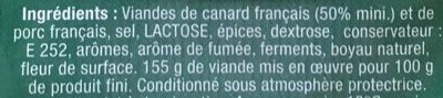 Saucisse Sèche de Canard ingredients label