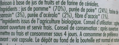 Smoothie Fruit & Céréale ingredients label