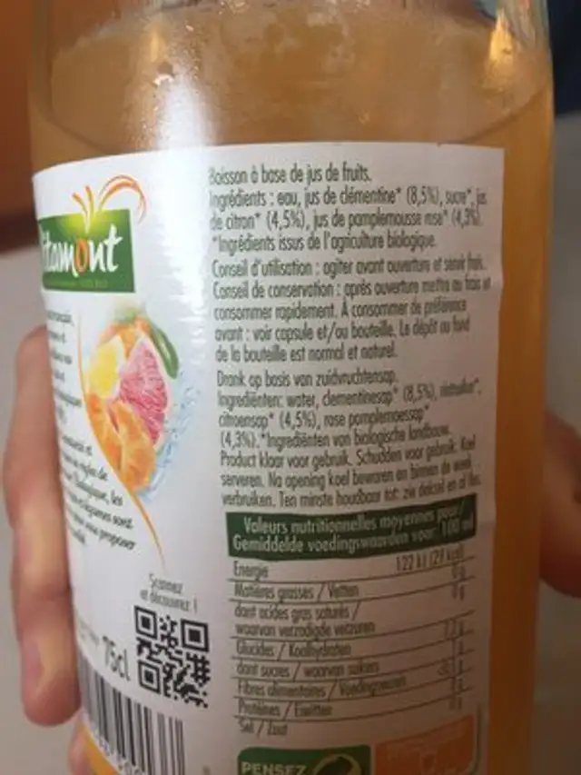 Citronnade Jus Agrume ingredients label