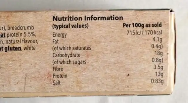 No Fish Fingers nutrition facts table