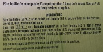 Feuilletés au Fromage Boursin ingredients label