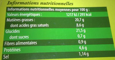 Feuilletés au Fromage Boursin nutrition facts table