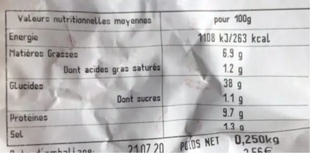 Baguette aux graines nutrition facts table