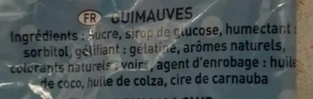 Guimauve ingredients label