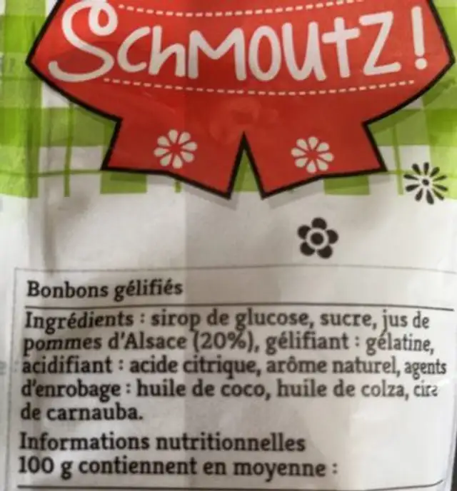 Schmoutz ingredients label