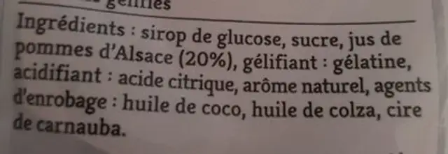 Bonbons d'alsace ingredients label