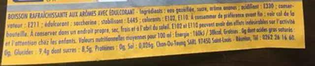 Limonade Cot Ananas Verre ingredients label